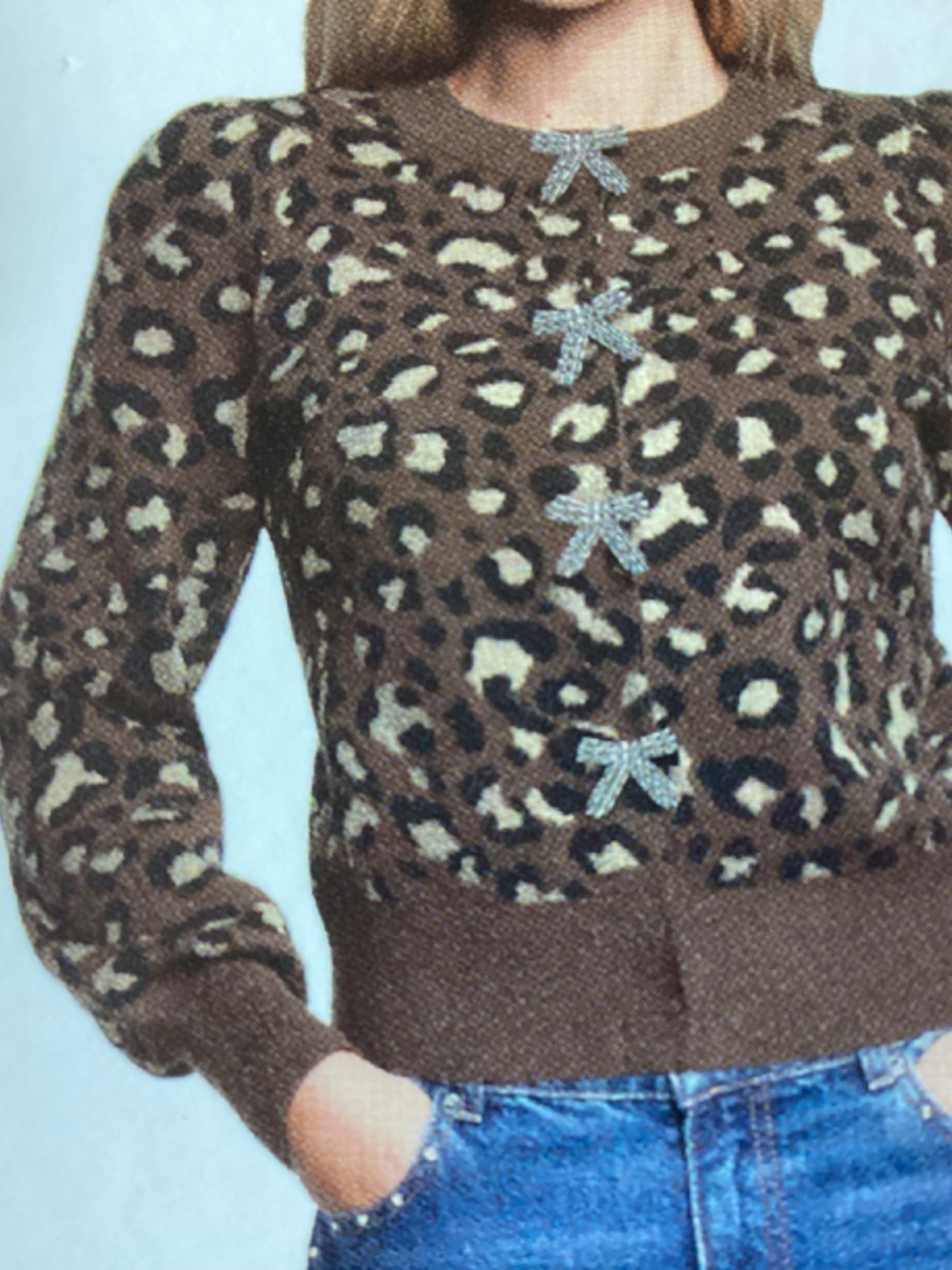 Express Bow Cardigan leopard print sweater - Picture 2 of 5